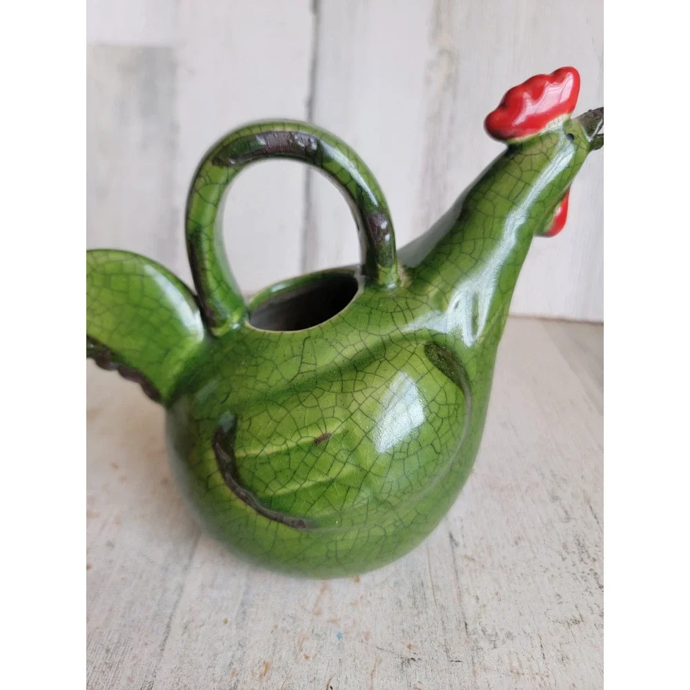 Vintage green chicken watering can picture hen ceramic kitchen home decor